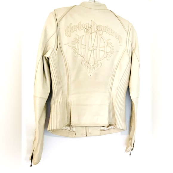 100% GENUINE LEATHER CREAM HARLEY DAVIDSON BIKER MOTO JACKET SIZE SMALL - Picture 4 of 7